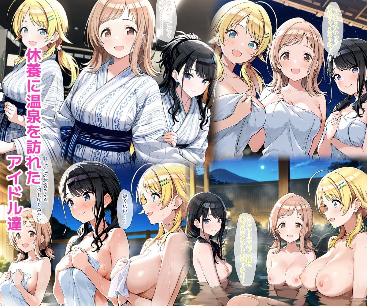 『温泉に行ったらエロ〇キのつよつよチンポに堕とされてしまったアイドルたち』のサンプル画像 01